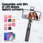 R1s Bluetooth Selfie Stick Tripod with Remote Control | 360° Foldable Selfie Rod for Phone & Action Camera with LED Light - Image 2