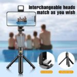 R1s Bluetooth Selfie Stick Tripod with Remote Control | 360° Foldable Selfie Rod for Phone & Action Camera with LED Light - Image 4