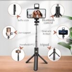 R1s Bluetooth Selfie Stick Tripod with Remote Control | 360° Foldable Selfie Rod for Phone & Action Camera with LED Light - Image 5